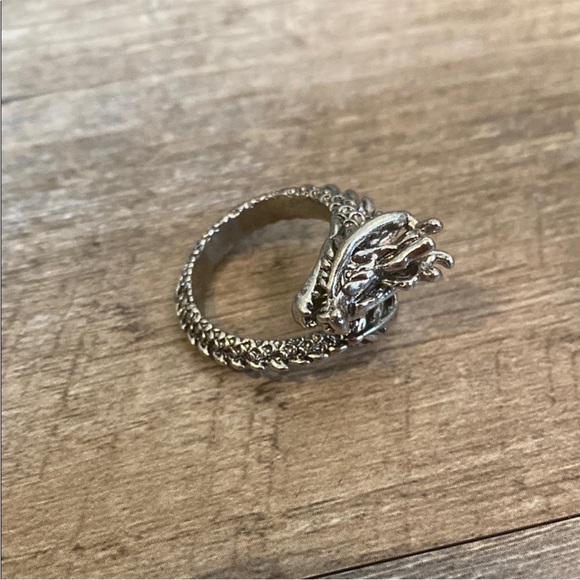Silver Tone Sleeping Dragon Ring Size 9 Gothic Fantasy Statement Ring - Picture 6 of 9